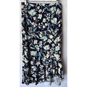 Loveappella Womens Skirt Floral Size Large Blue Flowers‎ Soft NEW